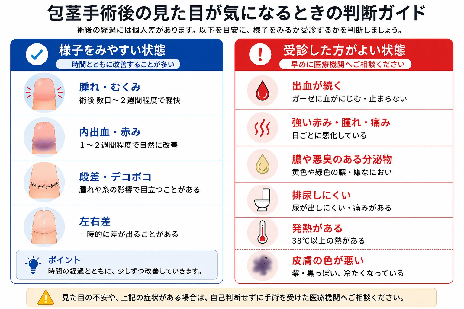 包茎手術後の見た目がおかしい？左右差・段差・色の違いはいつまで？医師が解説